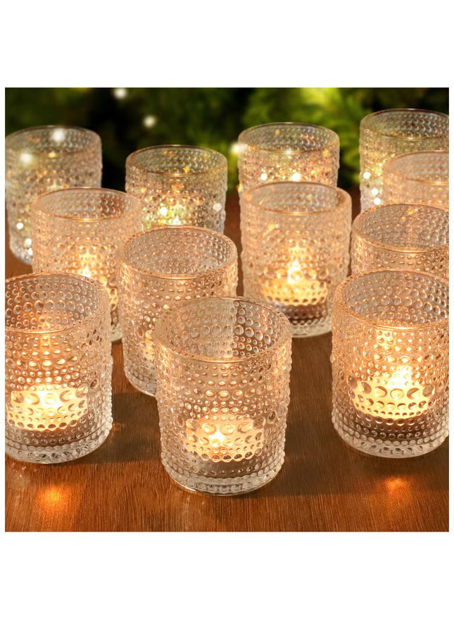 12 Pack Vintage Glass Votive Candle Holders, Decorative Tealight Candle Cups