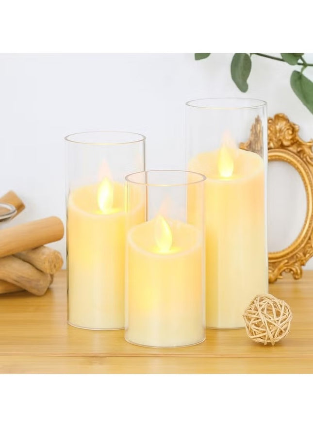 Flameless Candles, Set Of 3 Flameless Pillar Candles, Battery Operated Fake Candle