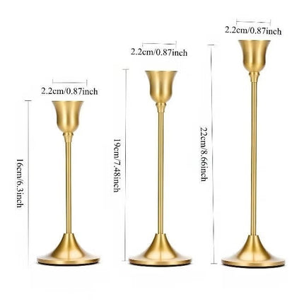 3PCS Brass Gold Taper Candle Holders Tall Metal Pillar Candlestick Holders Vintage
