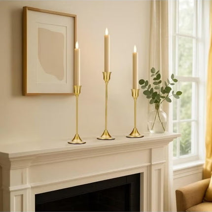 3PCS Brass Gold Taper Candle Holders Tall Metal Pillar Candlestick Holders Vintage
