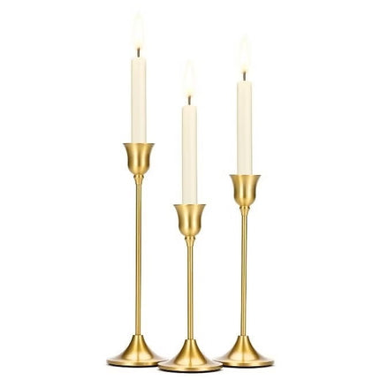 3PCS Brass Gold Taper Candle Holders Tall Metal Pillar Candlestick Holders Vintage