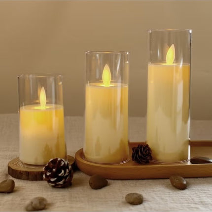 Flameless Candles, Set Of 3 Flameless Pillar Candles, Battery Operated Fake Candle