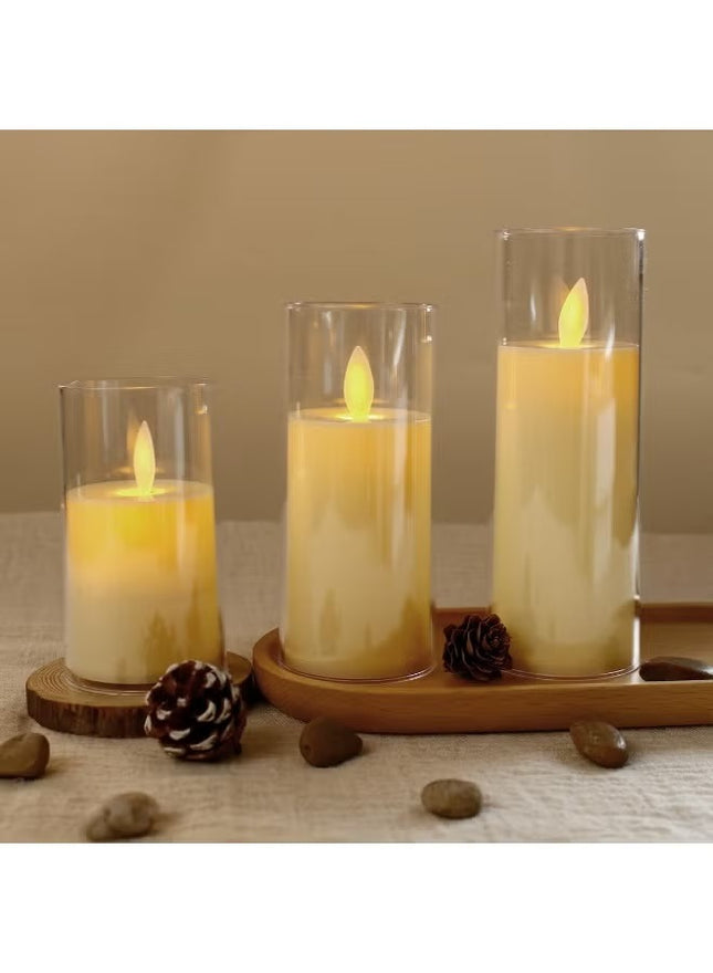 Flameless Candles, Set Of 3 Flameless Pillar Candles, Battery Operated Fake Candle
