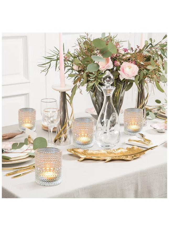 12 Pack Vintage Glass Votive Candle Holders, Decorative Tealight Candle Cups