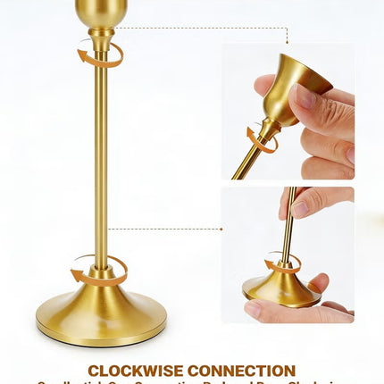 3PCS Brass Gold Taper Candle Holders Tall Metal Pillar Candlestick Holders Vintage