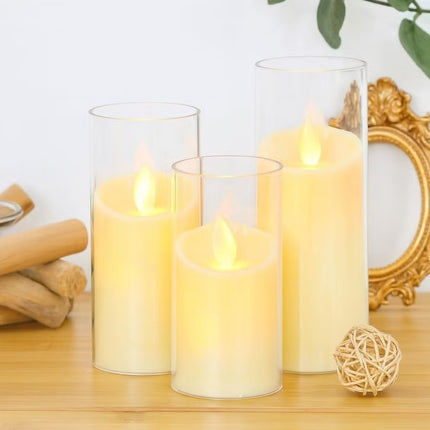 Flameless Candles, Set Of 3 Flameless Pillar Candles, Battery Operated Fake Candle
